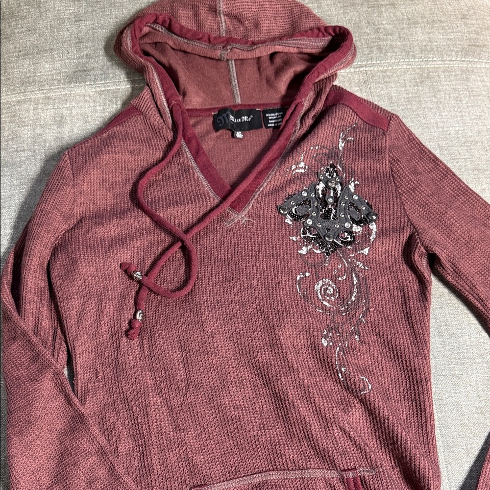 Miss Me Maroon Embellished Hoodie